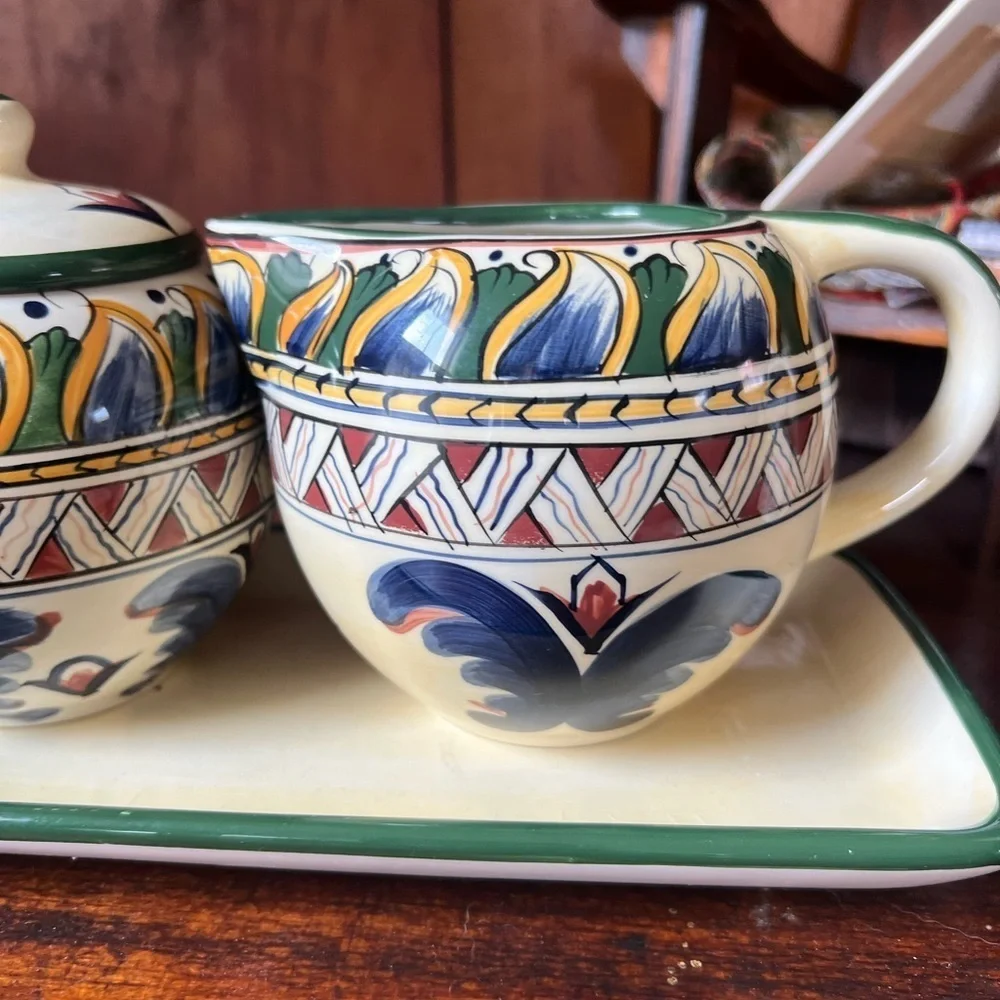 Deruta Tabletops Unlimited Cream Sugar Set Tray New